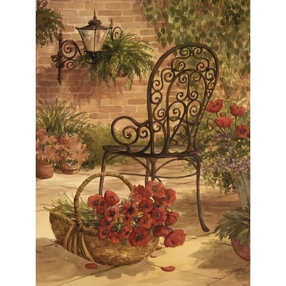 22"x28" Ivory Linen Matted Mounted Print TERRACE RETREAT by MERIANNE VAN DYKE - Picture 2 of 7